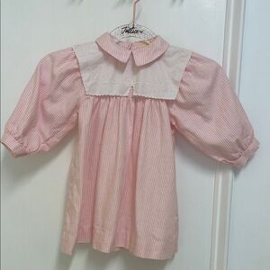 Vintage Pink White Striped Girls 100% Cotton Dress Size 6 Months